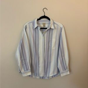 Vintage L.L. Bean Womens Long Sleeve Button Up Purple Blue White Striped Shirt